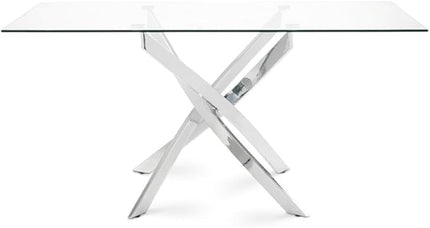 Uptown Club Glass Dining Table with Versatile Rectangular Designs, Tempered Surfaces, and Sturdy Bases for Modern Homes, Seats 4 to 8 People, Elegant Statement Piece, 63" x 36" Silver - LeafyLoom