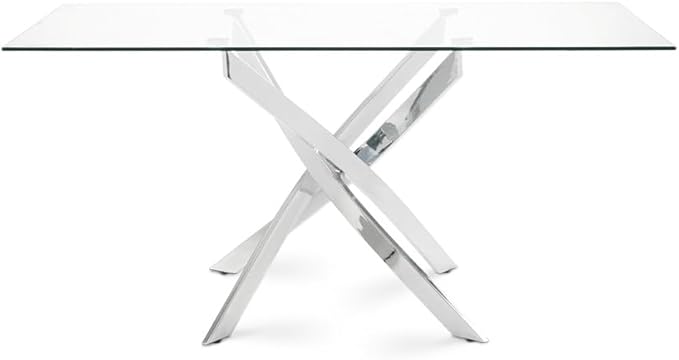 Uptown Club Glass Dining Table with Versatile Rectangular Designs, Tempered Surfaces, and Sturdy Bases for Modern Homes, Seats 4 to 8 People, Elegant Statement Piece, 63" x 36" Silver - LeafyLoom