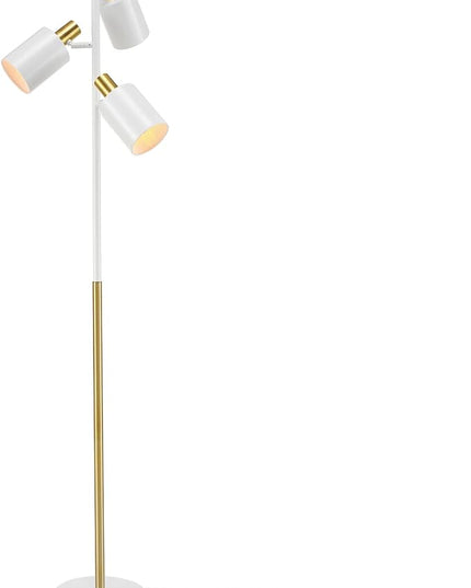 Globe Electric 65538 67" 3-Light Floor Lamp, Matte White, Antique Brass Accents, Pivoting Lamp Heads, in-Line On/Off Foot Switch, Floor Lamp for Living Room, Floor Lamp for Bedroom, Home Improvement - LeafyLoom