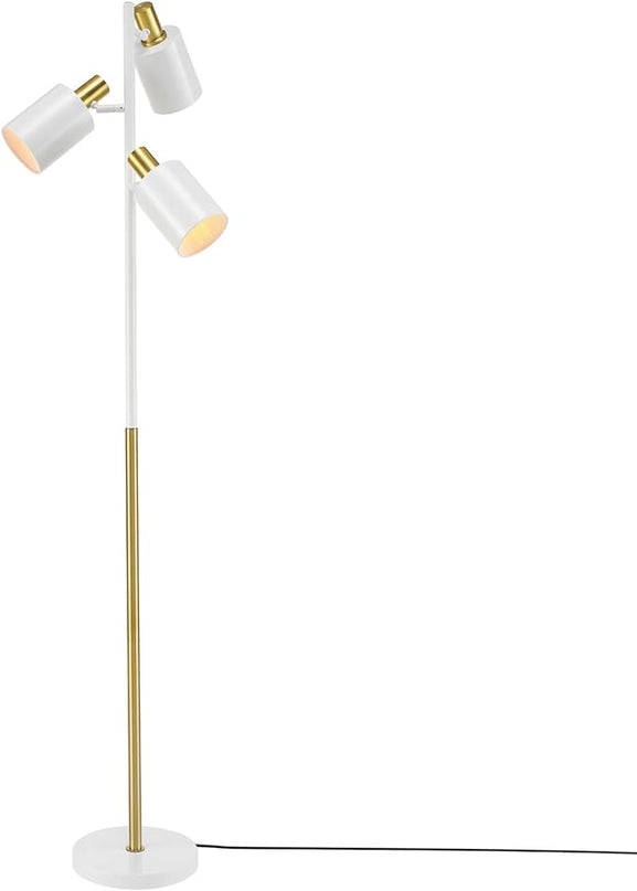 Globe Electric 65538 67" 3-Light Floor Lamp, Matte White, Antique Brass Accents, Pivoting Lamp Heads, in-Line On/Off Foot Switch, Floor Lamp for Living Room, Floor Lamp for Bedroom, Home Improvement - LeafyLoom