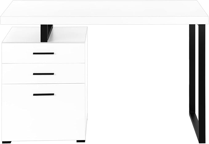 Monarch Specialties 7646 Computer Desk, Home Office, Laptop, Left, Right Set-up, Storage Drawers, 48" L, Work, Metal, Laminate, White, Black, Contemporary Desk-48 R Face, 47.25" L x 23.75" W x 30" H - LeafyLoom