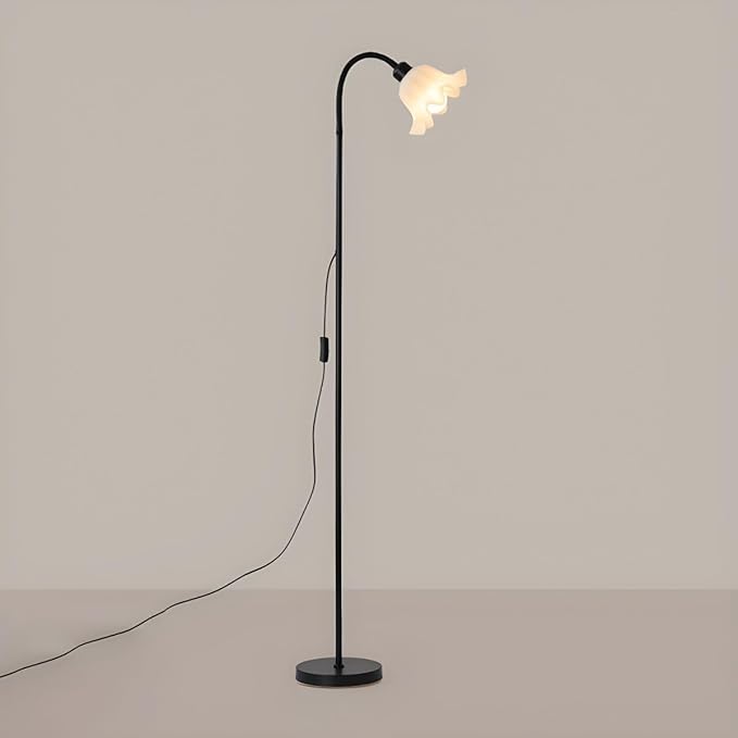 OTTOSON Modern Floor Lamp 1-Light Flower Standing Lamp Iron Freestanding Light Cute Floral Lamp Arc Tall Lamp with Acrylic Shade for Living Room Corner Bedroom Kids Room Office, Black - LeafyLoom