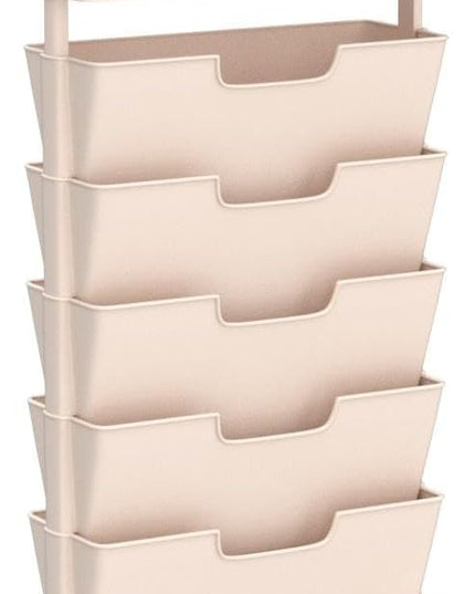 6 Tier Rolling Cart,Open Bookcase and Bookshelf,Mobile Bookshelf with Wheels 3 Drawer,Storage Shelving Display Shelves,Narrow Rolling Storage Cart for Living Room, Bedroom, Kitchen (Pink) - LeafyLoom