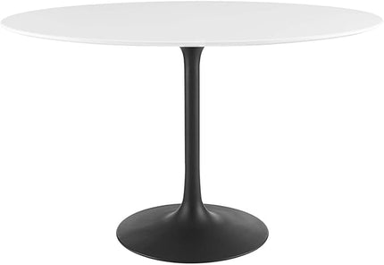 Modway Lippa 48" Oval-Shaped Mid-Century Modern Dining Table with White Wood Top and Black Base - LeafyLoom