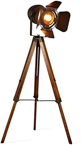 Decoluce Vintage Tripod Floor Lamp, Height Adjustable Wooden Camera Tripod Rotatable Spotlight Tall Standing Light, Nostalgic Cinema lamps for Living Room, Bedroom, Studios Decor(Black) - LeafyLoom