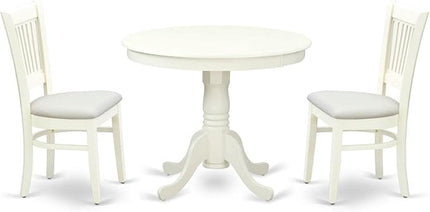 East West Furniture ANVA3-LWH-C 3 Piece Dining Table Set for Small Spaces Contains a Round Kitchen Table with Pedestal and 2 Linen Fabric Kitchen Dining Chairs, 36x36 Inch, Linen White - LeafyLoom