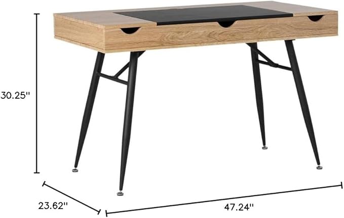 Calico Designs Nook Modern Desk with Multi Soft-Close Storage Compartments, Black Graphite/Ashwood - LeafyLoom