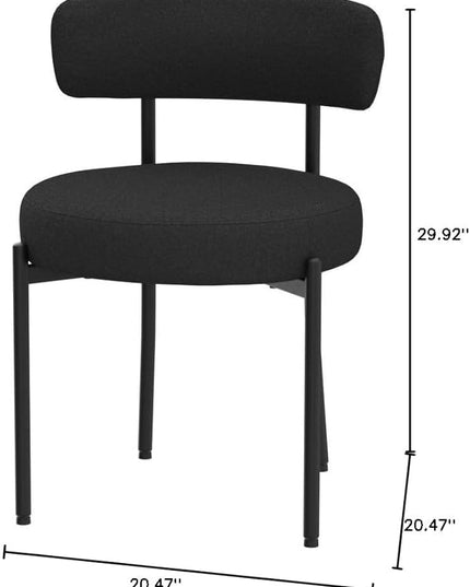 DYHOME Black Dining Chairs Set of 2, Mid-Century Modern Dining Chairs, Kitchen Dining Room Chairs, Curved Backrest Round Upholstered Boucle Sherpa Dining Chair with Black Metal Legs - LeafyLoom