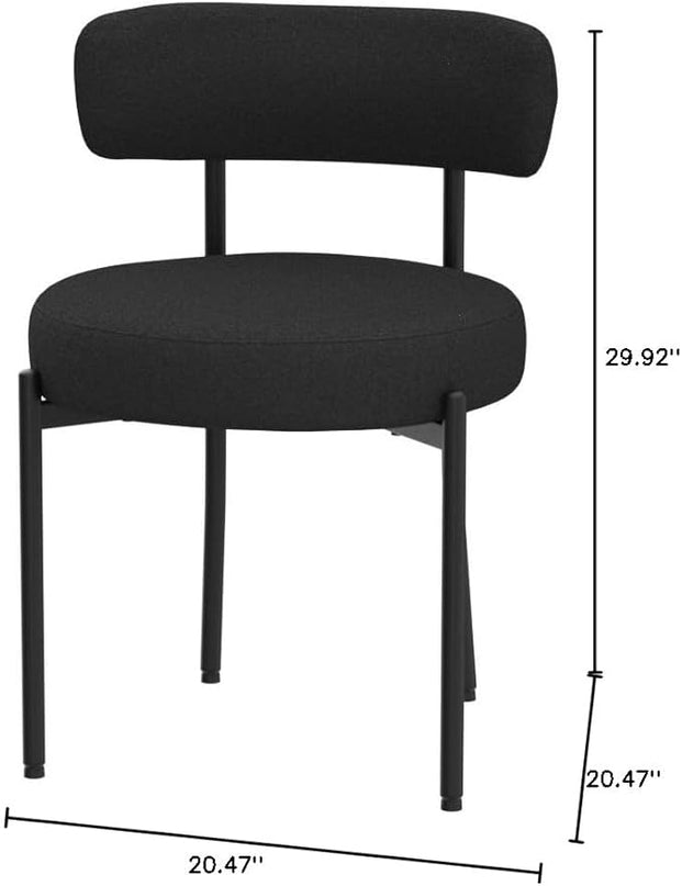 DYHOME Black Dining Chairs Set of 2, Mid-Century Modern Dining Chairs, Kitchen Dining Room Chairs, Curved Backrest Round Upholstered Boucle Sherpa Dining Chair with Black Metal Legs - LeafyLoom