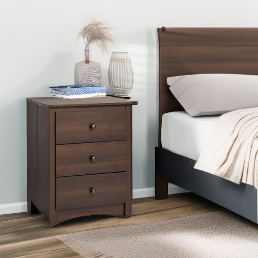 Prepac Sonoma Traditional Tall Nightstand Side Table with 3 Drawers, Functional Tall 3-Drawer Bedside Table 16" D x 23" W x 29" H, Espresso, EDC-2403 - LeafyLoom