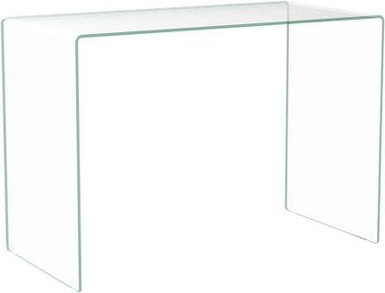 Bent Glass Computer Desk Rectangular Shaped PC Laptop Workstation Table for Home Office, 43.3" L, Clear - LeafyLoom