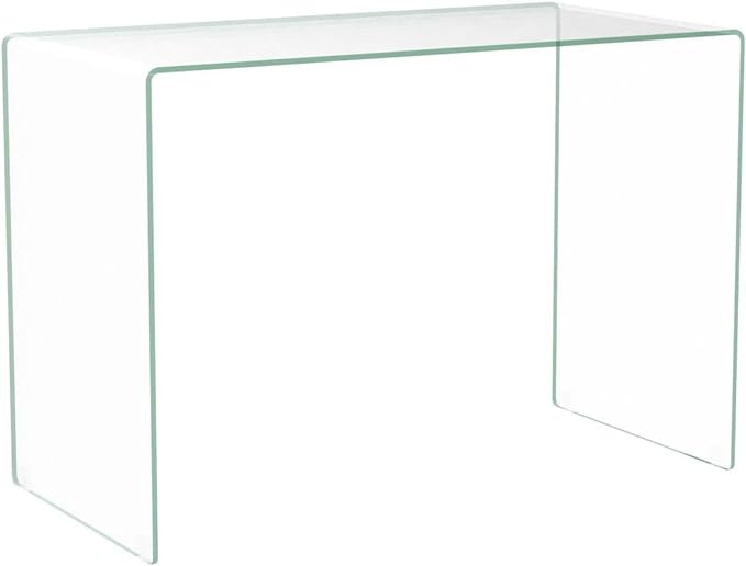 Bent Glass Computer Desk Rectangular Shaped PC Laptop Workstation Table for Home Office, 43.3" L, Clear - LeafyLoom