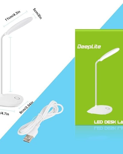 DEEPLITE LED Desk Lamp with Flexible Gooseneck 3 Level Brightness, Battery Operated Table Lamp 5W Touch Control,Compact Portable lamp for Dorm Study Office Bedroom,Eye-Caring and Energy Saving - LeafyLoom