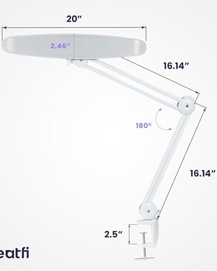 Neatfi XL 2,200 Lumens LED Task Lamp, 24W Super Bright Desk Lamp, 117 Pcs SMD LED, 4 Level Brightness, Dimmable, Task LED Light for Home, Office, Workbench (CCT, White) - LeafyLoom