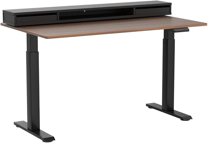 FEZIBO 48 x 24 Inch Height Adjustable Electric Standing Desk with Double Drawers, Stand Up Desk with LED Strips, Sit Stand Desk with Monitor Stand, Blcak Walnut - LeafyLoom
