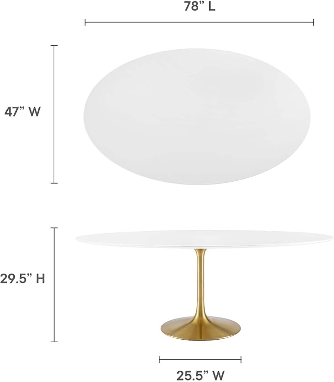 Modway Lippa 78" Oval-Shaped Mid-Century Modern Dining Table with White Wood Top and Gold Base - LeafyLoom