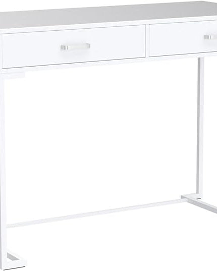 Tribesigns 40 Inch White Computer Desk, White Writing Desk with 2 Drawers, Modern Simple Study Desk Makeup Vanity Table for Bedroom Small Spaces - LeafyLoom