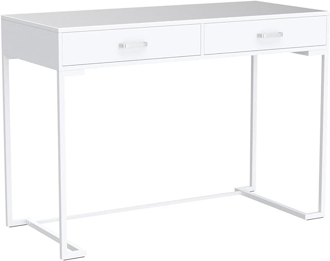 Tribesigns 40 Inch White Computer Desk, White Writing Desk with 2 Drawers, Modern Simple Study Desk Makeup Vanity Table for Bedroom Small Spaces - LeafyLoom