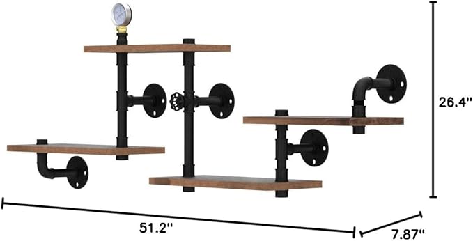 Industrial Rustic Modern Solid Wood Ladder Pipe Wall Mounted Floating Shelves – 4 Tiers Bookshelf,DIY Storage Shelving,Hung Bracket,Bookcases - LeafyLoom