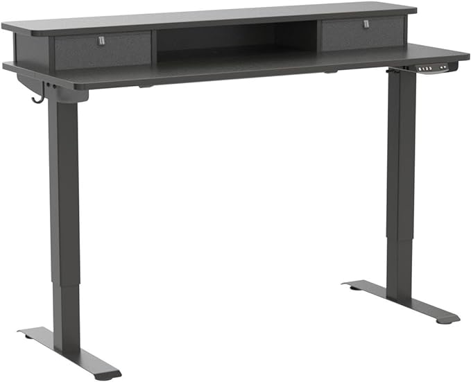 FEZIBO 40 x 24 Inch Height Adjustable Electric Standing Desk with Double Drawer, Stand Up Desk with Storage Shelf, Sit Stand Desk, Black - LeafyLoom