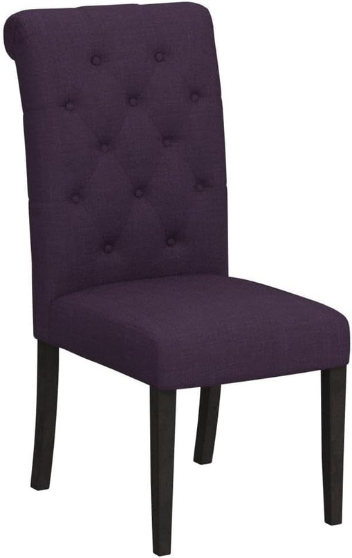 Roundhill Furniture Leviton Solid Wood Tufted Parsons Dining Chairs, Set of 2, Purple - LeafyLoom