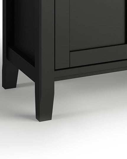 SIMPLIHOME Warm Shaker Style Solid Wood TV Media Stand, 72 inch Wide, Farmhouse Rustic, Living Room Entertainment Center, Storage Shelves and Cabinets, for Flat Screen TVs up to 80 inches in Black - LeafyLoom