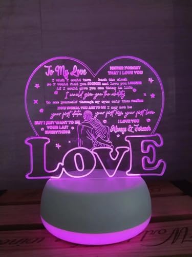 Night Light I Love You Valentine Gifts Love Heart Acrylic 3D LED USB 7 Colors Change LED Table Lamp Xmas Toy Gift for Girlfriends or Boyfriends Wife Husband - LeafyLoom