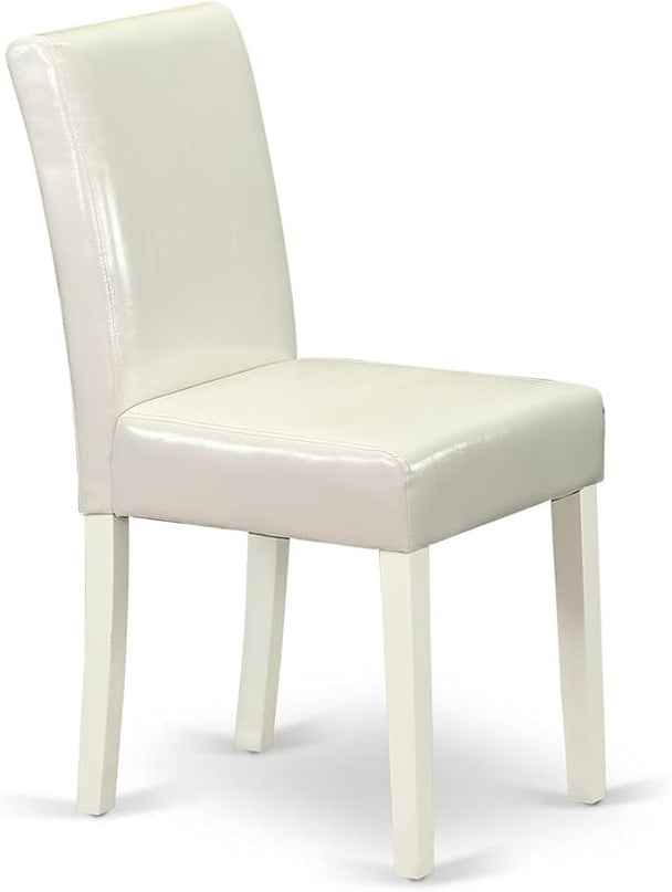 East West Furniture 1NDAB5-LWH-64 5 Piece Dinette Set for 4 Includes a Rectangle Room Table with Dropleaf and 4 White Faux Leather Parson Dining Chairs, 30x48 Inch - LeafyLoom