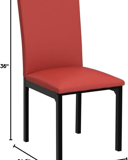 Roundhill Furniture Noyes Faux Leather Metal Frame Dining Chair, Red 17.5D x 21.5W x 36H in - LeafyLoom