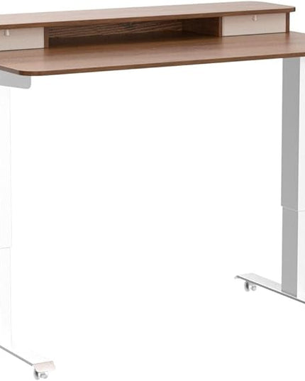 FEZIBO 40 x 24 Inch Height Adjustable Electric Standing Desk with Double Drawer, Stand Up Desk with Storage Shelf, Sit Stand Desk, Light Rustic - LeafyLoom