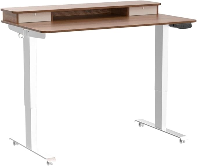 FEZIBO 40 x 24 Inch Height Adjustable Electric Standing Desk with Double Drawer, Stand Up Desk with Storage Shelf, Sit Stand Desk, Light Rustic - LeafyLoom
