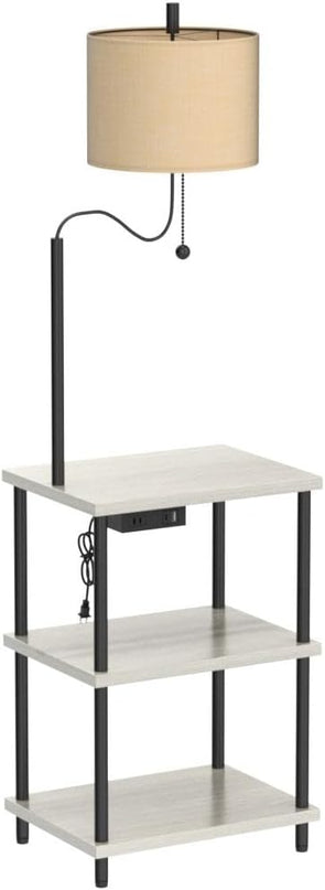 Set of 2 End Table with Lamp, Floor Lamp with Table Attached for Living Room, Small Bedside Nightstand Shelves, Side Table Reading Standing Light for Bedroom with USB Ports Type-C - LeafyLoom