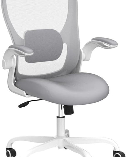 Office Chair, Ergonomic Desk Chair with Adjustable Lumbar Support and Flip up Armrest, Breathable Mesh Computer Chair for Home Office, Gray - LeafyLoom