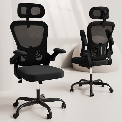 Ergonomic Office Chair, High Back Home Desk Chair with Adjustable Lumbar Support and Headrest, Breathable Mesh Swivel Task Chair, Executive Computer Chair Black, 1 Pack - LeafyLoom