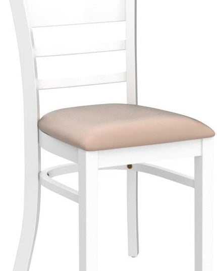 Livinia Cabin Dining Chair Set of 2, Solid Malaysian Oak PU Leather Upholstered Cushion Seat Wooden Ladder Back Side Chairs (White) Assembly Required - LeafyLoom