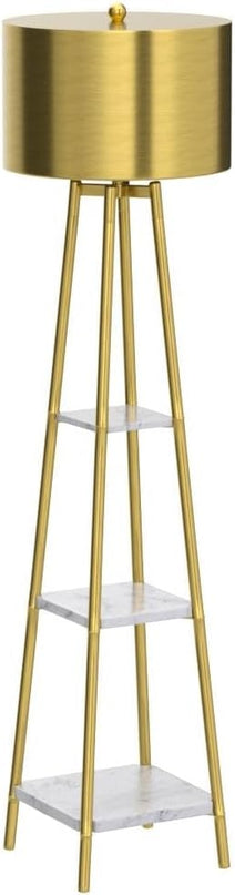 Floor Lamp, Standing Reading Light with Shelves and Gold Shade, Modern Tall Pole Lamp, Accent Furniture Décor Lighting for Living Room, Bedrooms - LeafyLoom