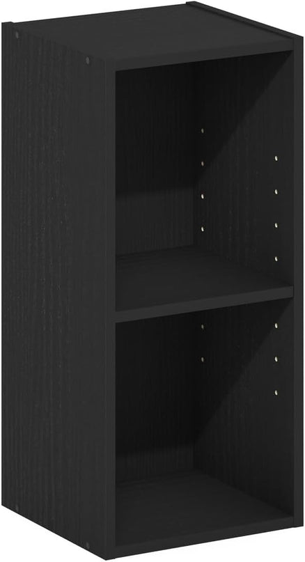 Furinno Fulda 2-Tier Space Saving Storage Shelf Bookcase, 10-Inch Width, Blackwood - LeafyLoom