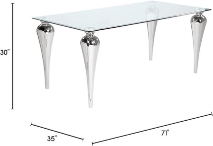 Uptown Club Glass Dining Table with Versatile Rectangular Designs, Tempered Surfaces, and Sturdy Bases for Modern Homes, Seats 4 to 8 People, Elegant Statement Piece, 71" x 35", Silver - LeafyLoom