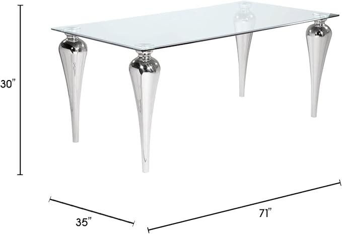 Uptown Club Glass Dining Table with Versatile Rectangular Designs, Tempered Surfaces, and Sturdy Bases for Modern Homes, Seats 4 to 8 People, Elegant Statement Piece, 71" x 35", Silver - LeafyLoom