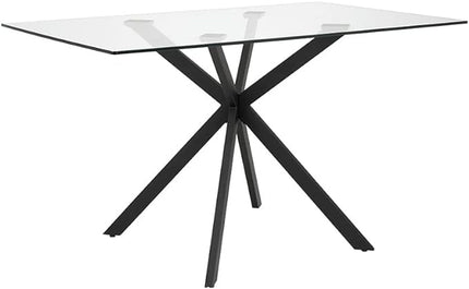 Uptown Club Glass Dining Table with Versatile Rectangular Designs, Tempered Surfaces, and Sturdy Bases for Modern Homes, Seats 4 to 8 People, Elegant Statement Piece, 51" x 30", Black - LeafyLoom