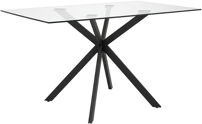 Uptown Club Glass Dining Table with Versatile Rectangular Designs, Tempered Surfaces, and Sturdy Bases for Modern Homes, Seats 4 to 8 People, Elegant Statement Piece, 51" x 30", Black - LeafyLoom