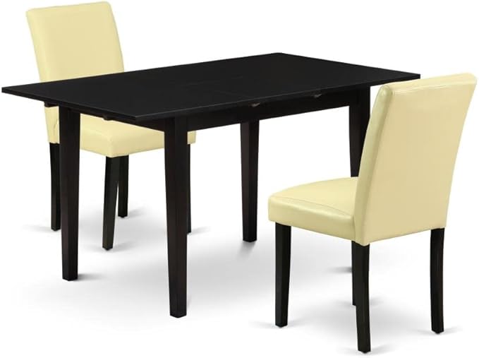 East West Furniture Norfolk 3 Piece Set Contains a Rectangle Dining Room Table with Butterfly leaf and 2 Eggnog Faux Leather Parson Chairs, 32x54 Inch, NOAB3-BLK-73 - LeafyLoom