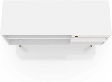 Manhattan Comfort Liberty Mid Century Modern TV Stand for Televisions up to 46 Inches, Bedroom and Living Room Entertainment Center with Storage, Shelves, and Cabinet, 43" Wide, White - LeafyLoom
