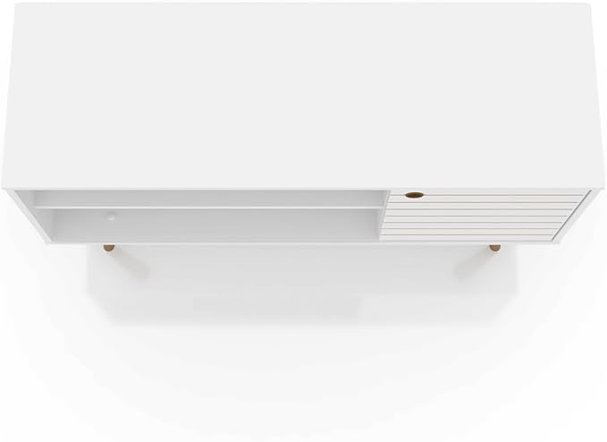 Manhattan Comfort Liberty Mid Century Modern TV Stand for Televisions up to 46 Inches, Bedroom and Living Room Entertainment Center with Storage, Shelves, and Cabinet, 43" Wide, White - LeafyLoom