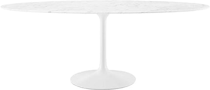 Modway Lippa 78" Oval-Shaped Mid-Century Modern Dining Table with Artificial Marble Top and White Base - LeafyLoom