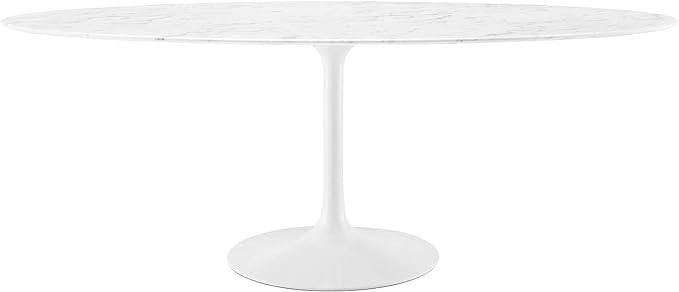 Modway Lippa 78" Oval-Shaped Mid-Century Modern Dining Table with Artificial Marble Top and White Base - LeafyLoom