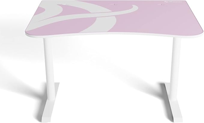 Arozzi Arena Fratello Curved Gaming and Office Desk with Full Surface Water Resistant Desk Mat Custom Monitor Mount Cable Management Cut Outs Under The Desk Cable Management Netting - Pink - LeafyLoom