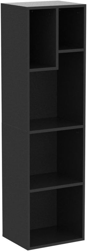 VECELO 4-Tier Slim Bookcase, Modern Storage Cabinet, Slim Bookshelf, Fits Tallest Hardcover, 5 Cubes, Vertical or Horizontal, Easy Assembly, Black - LeafyLoom