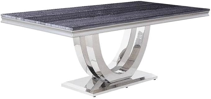 NicBex Dining Table Contemporary Kitchen Table Farmhouse Rustic Dining Table in Faux Marble & Mirrored Silver Finish Rectangular Dining Table, Easy Assembly, Gray + Silver - LeafyLoom