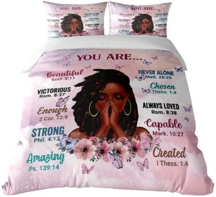 Twin Size Comforter Set with Powerful Quotes from Girls,3 Pieces Featuring African-American Girl - Ideal Gift Bedding for Teens and Women Pink White - LeafyLoom